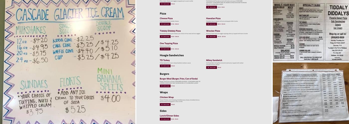 Tiddaly Diddalys Menu