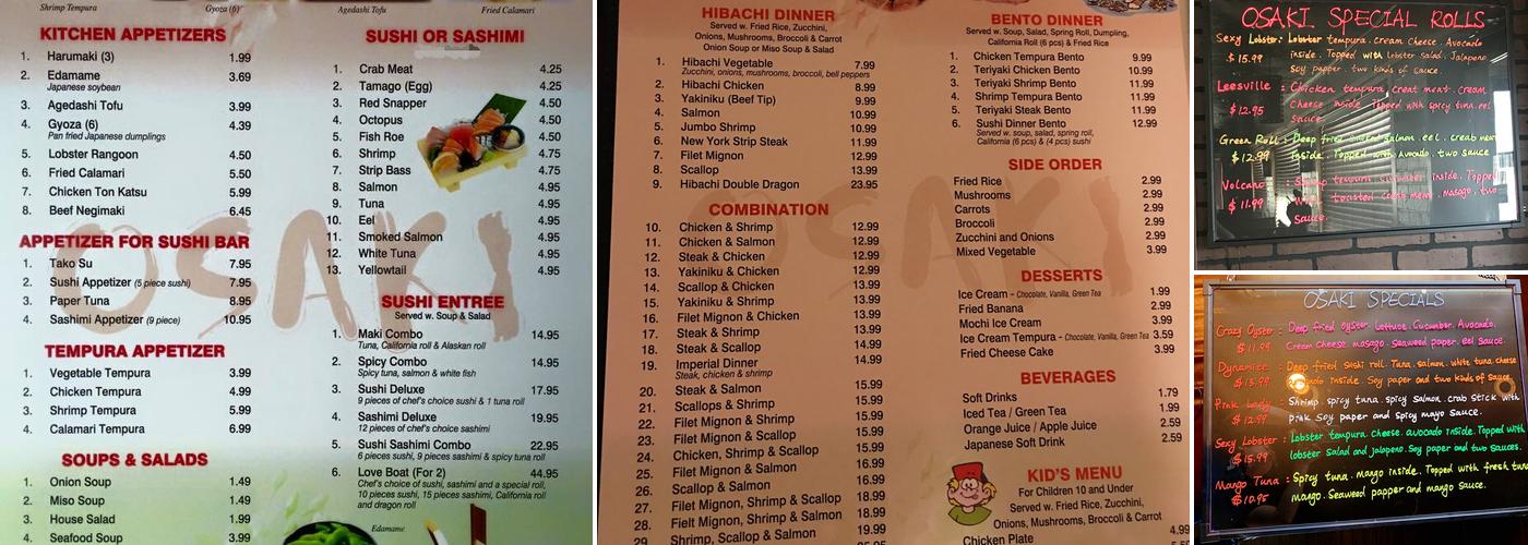 Osaki Steak & Sushi House Menu
