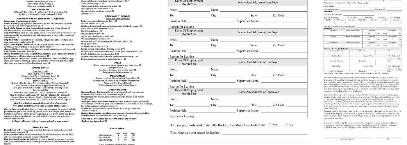 Pillar Rock Grill Menu