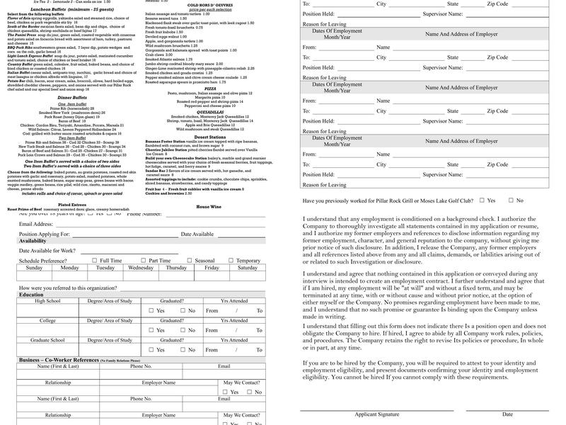 Pillar Rock Grill Menu