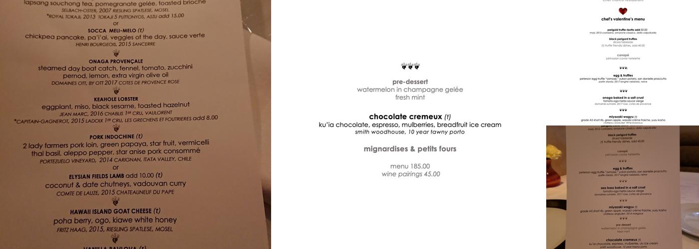 M by Jeremy Shigekane (formerly Chef Mavro) Menu