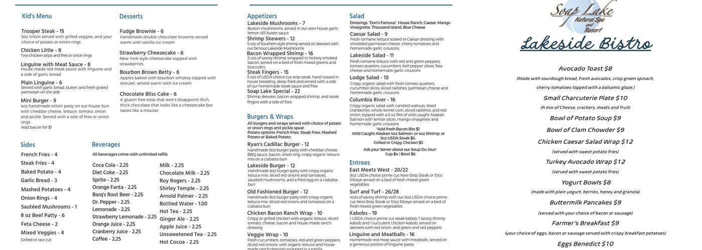 Lakeside Bistro Menu