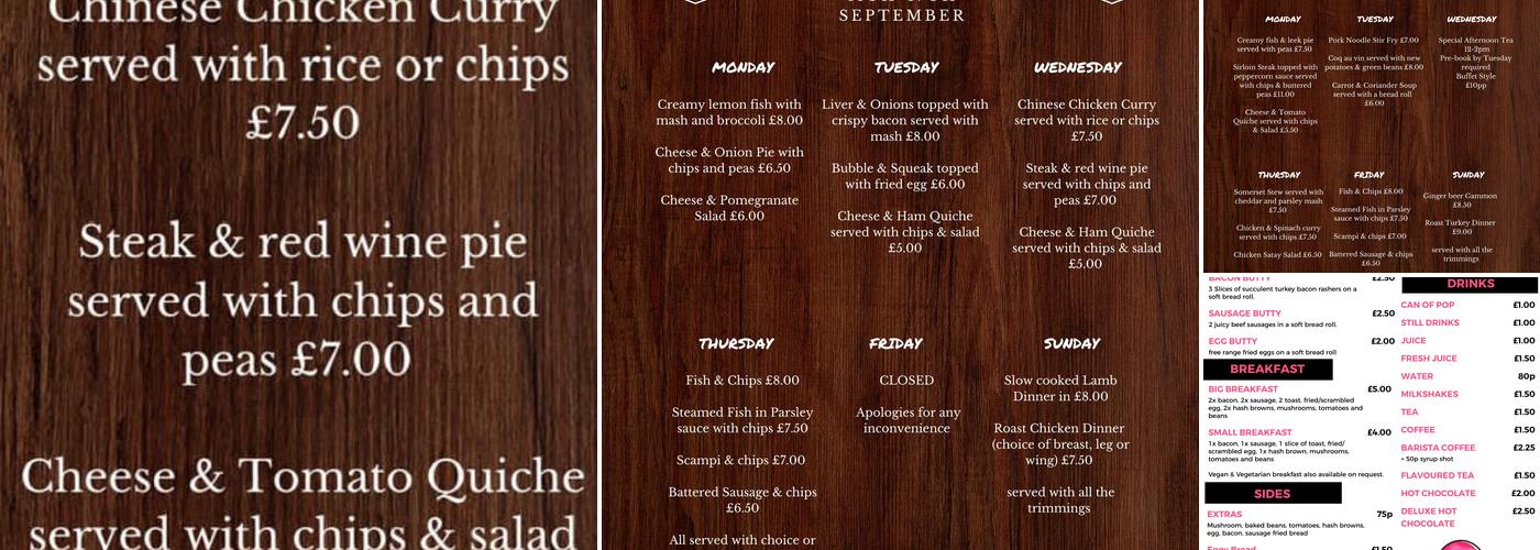 Comfy corner Cafe Settle Menu