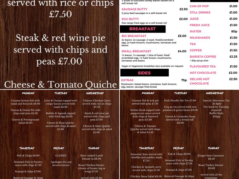 Comfy corner Cafe Settle Menu