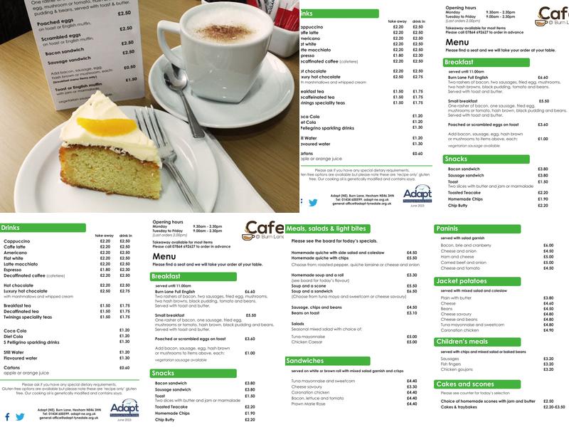 Cafe @ Burn Lane Community Cafe Menu