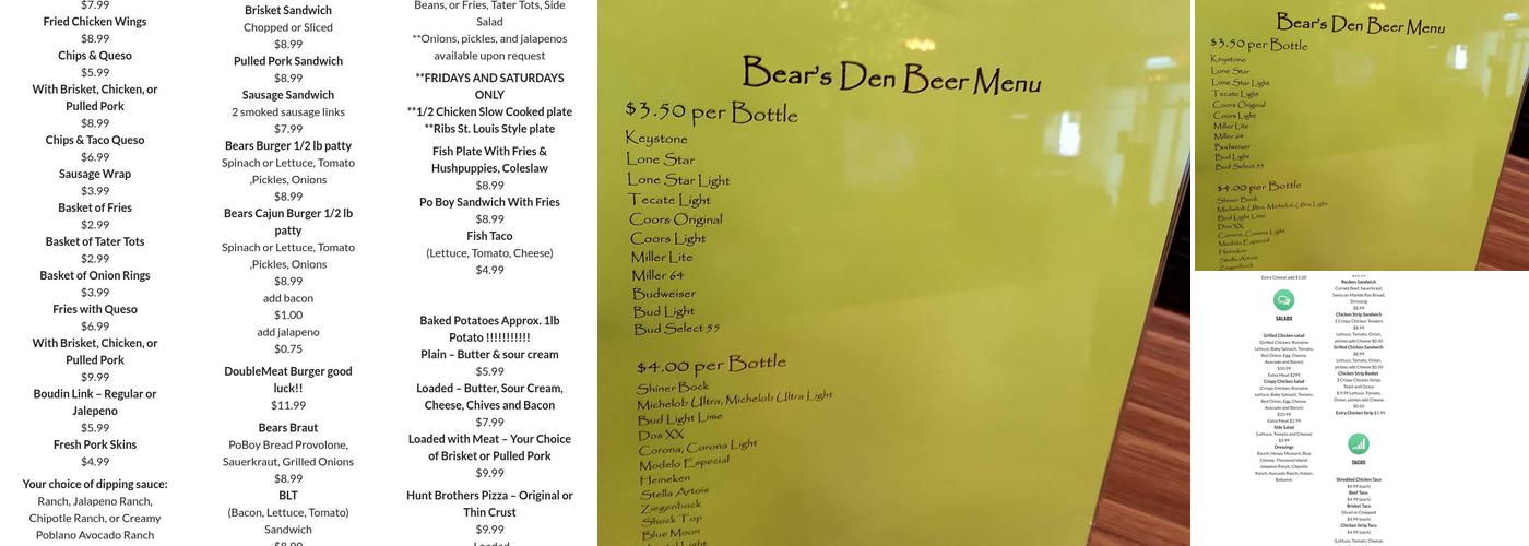 Bears Den Menu