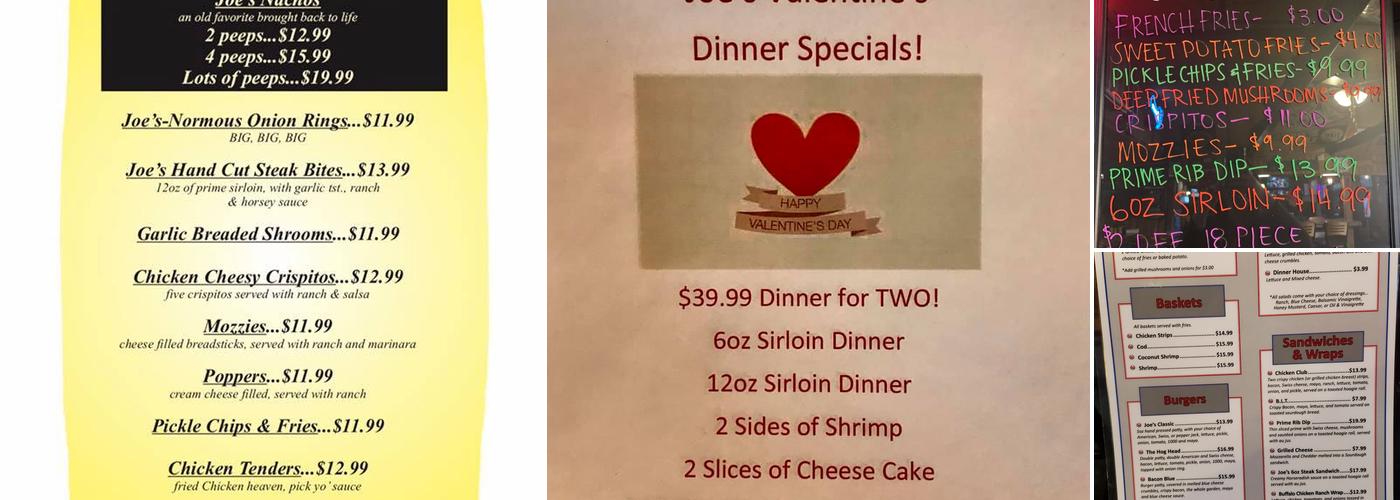 Joe's Log Cabin Tavern & Steak Menu