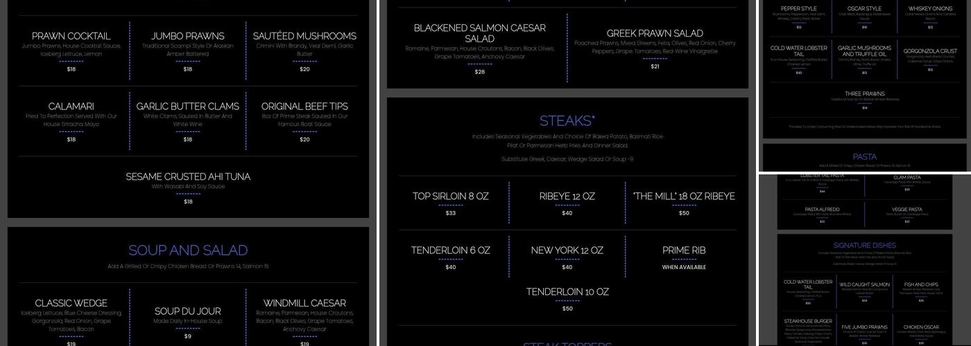 The Windmill Restaurant Menu
