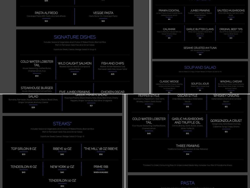 The Windmill Restaurant Menu