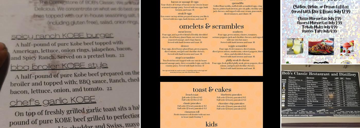 Bob's Classic Restaurant & Distillery Menu