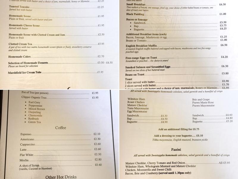 Sweetapples Teashop Menu