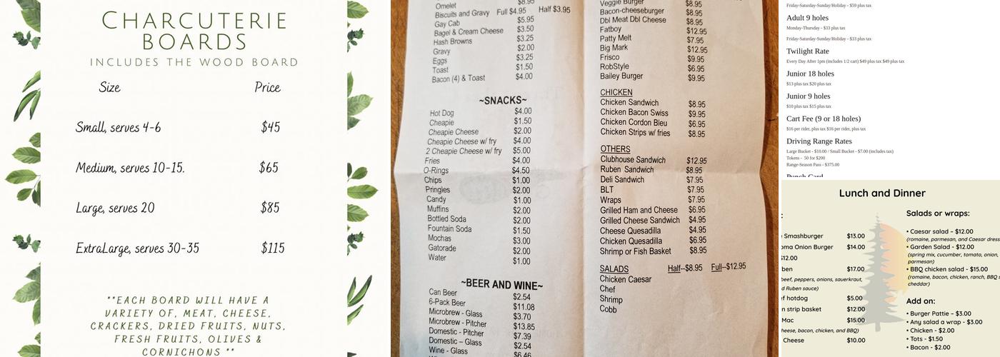 Three Lakes Bar & Grill Menu