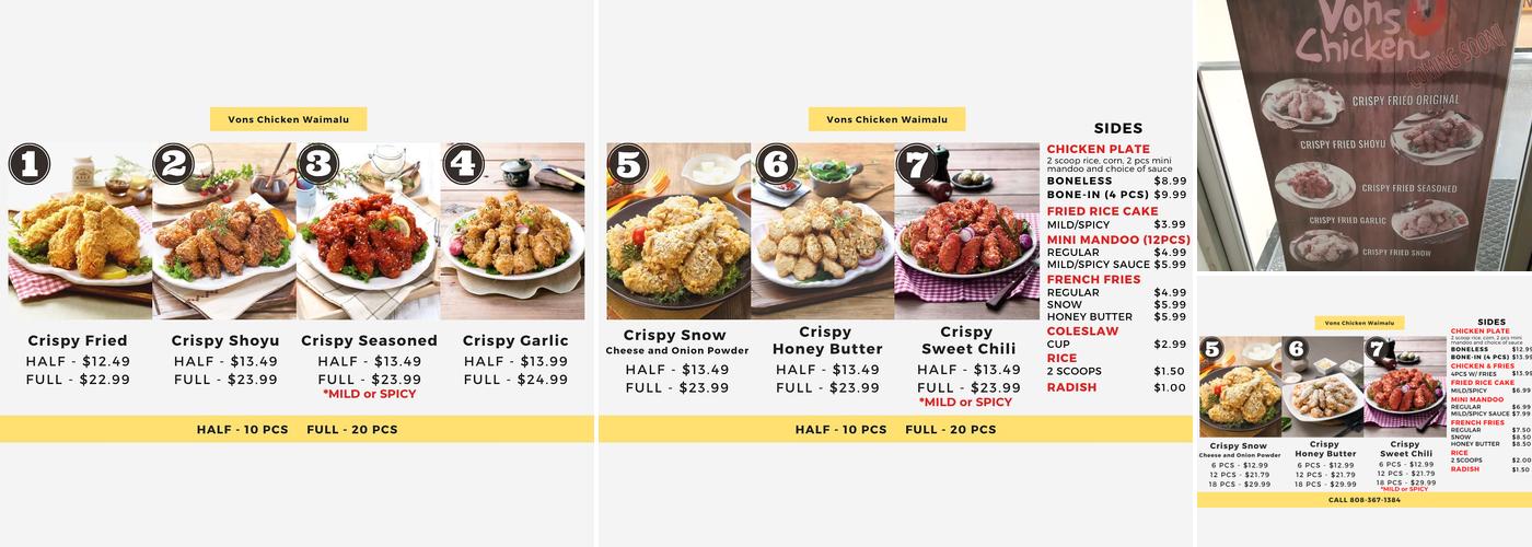 Vons Chicken Waimalu Menu