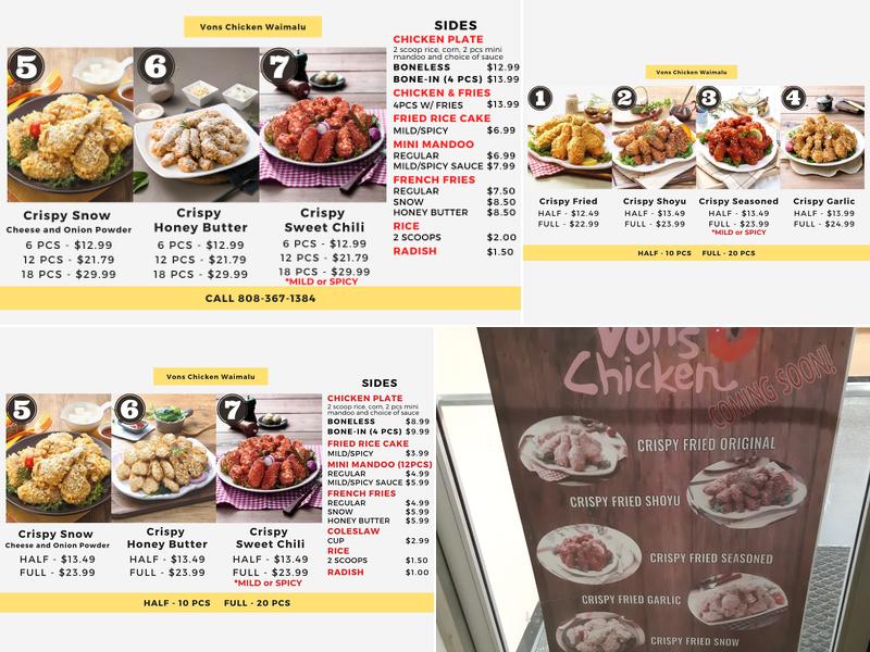 Vons Chicken Waimalu Menu