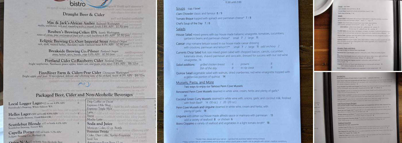 Currents Bistro Menu