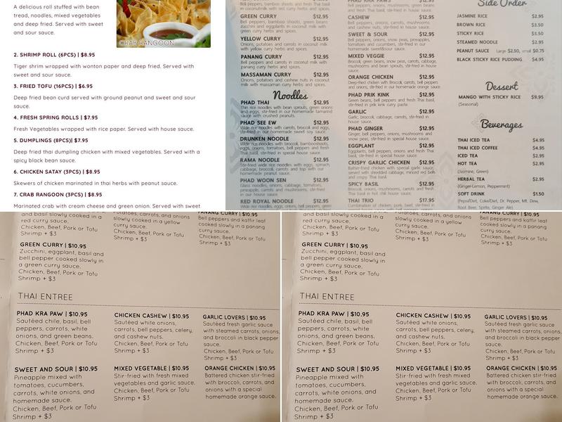 Phad Thai Menu