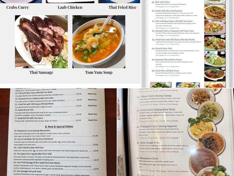 Siam Garden Cafe Menu