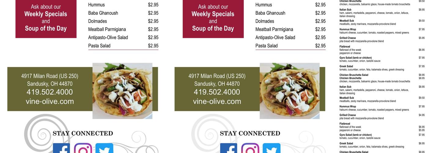 Vine & Olive Menu