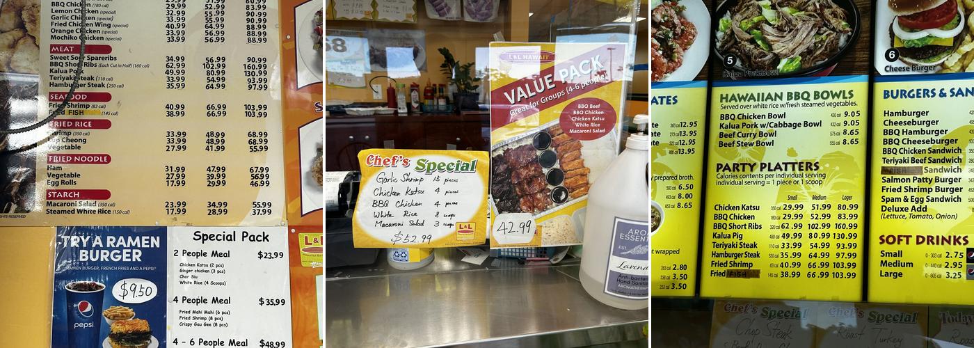 L&L Hawaiian Barbecue Menu