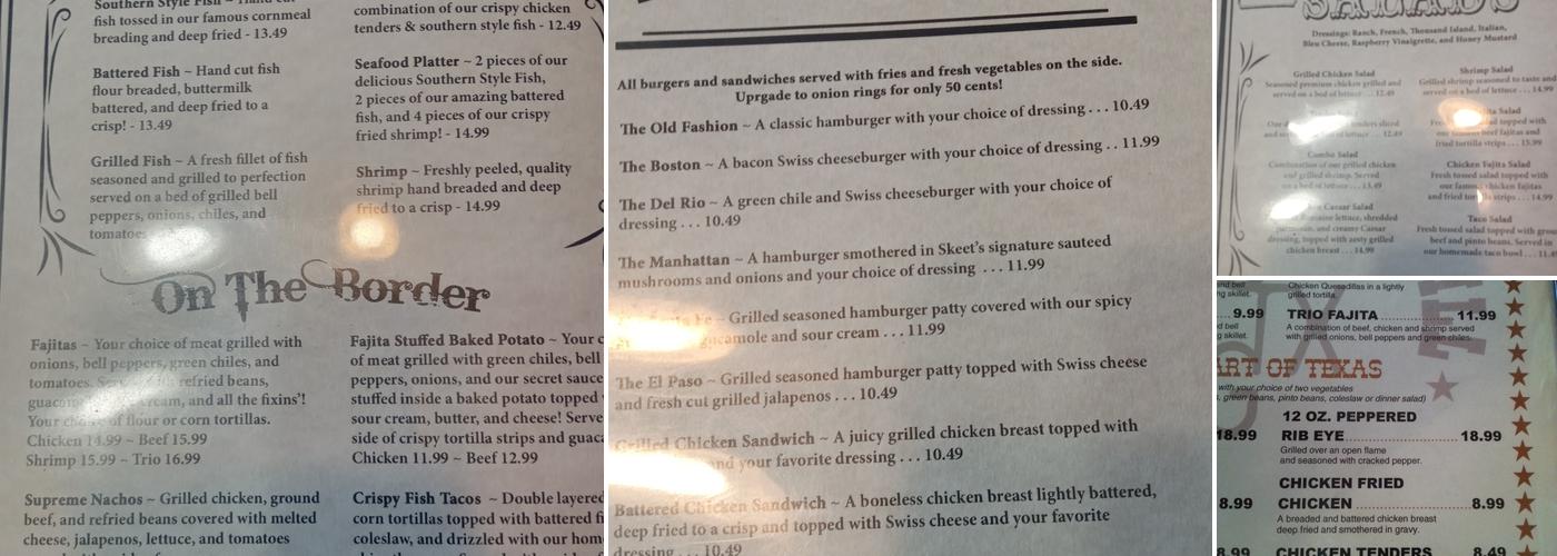 Skeet’s Texas Grill Menu