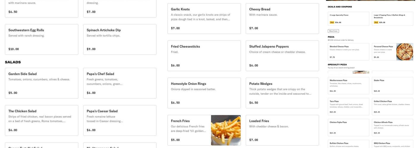 Papa Dom's Pizza Menu