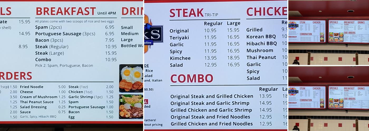 Blazin Steaks Menu