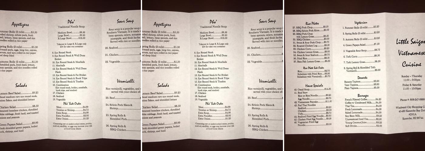 Little Saigon Menu