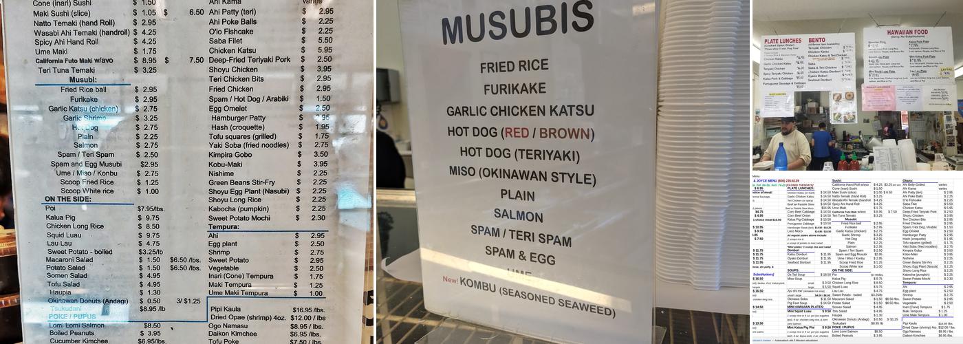 Masa & Joyce okazuya Menu