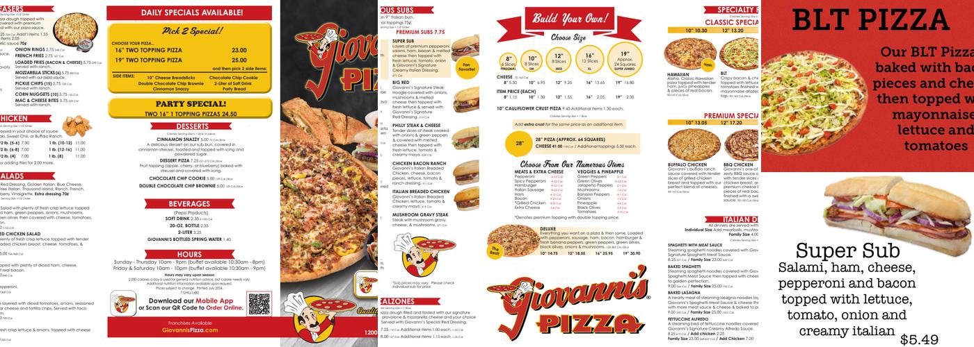 Giovanni's Pizza Menu