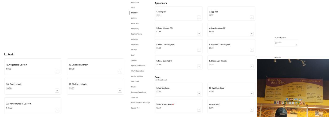 Golden Oak Buffet Menu
