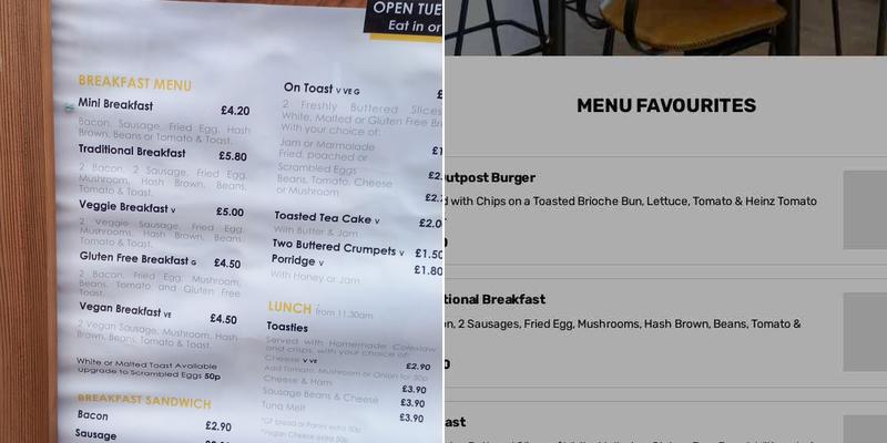 The Outpost Cafe & Bar Menu