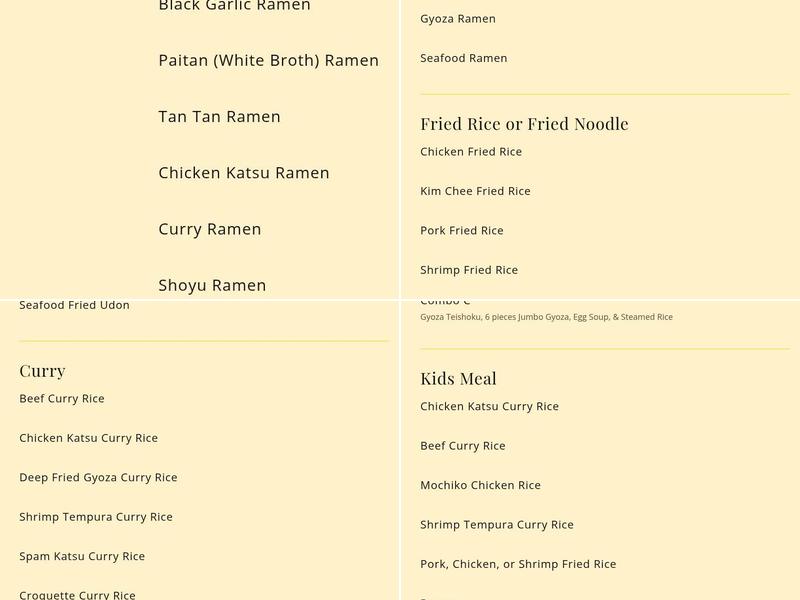 Ramen Ya Menu