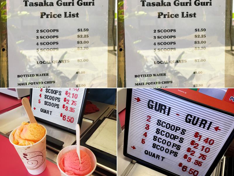 Tasaka Guri Guri Shop Menu