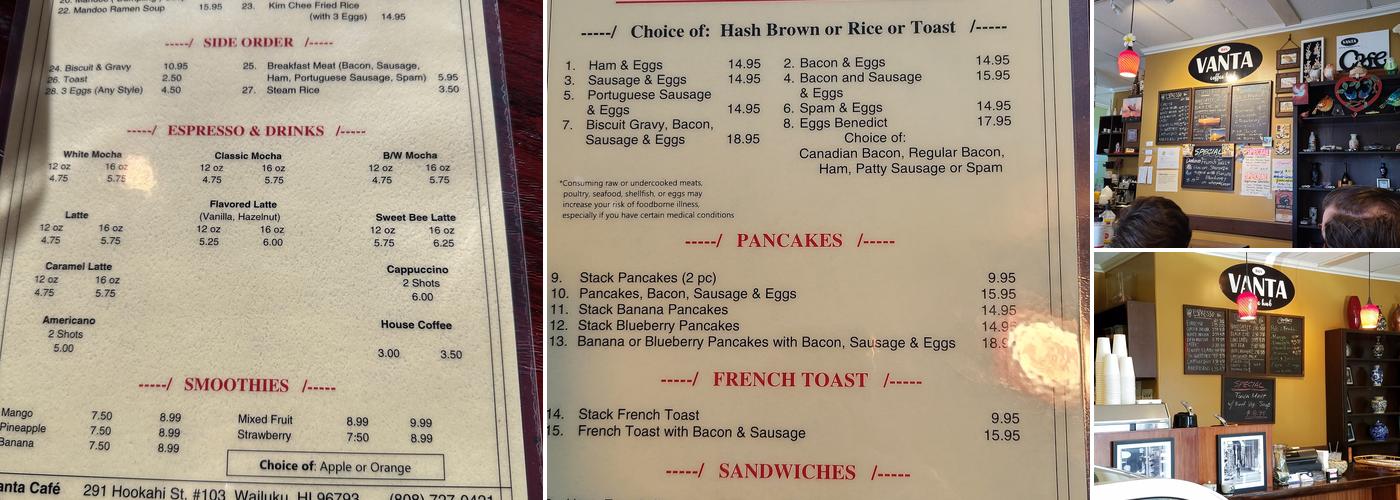 Vanta Coffee Hub Menu