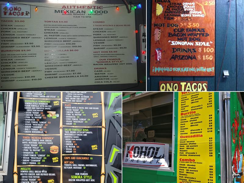 Ono Tacos Lahaina Maui Menu