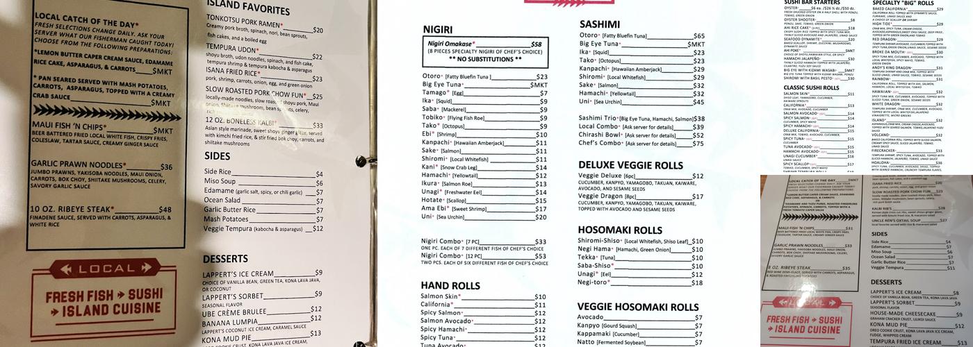 Isana Menu