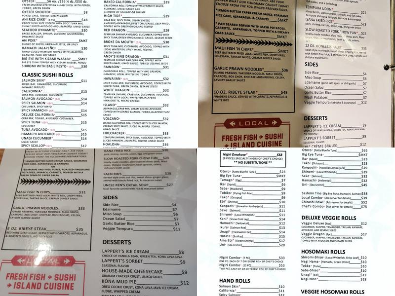 Isana Menu