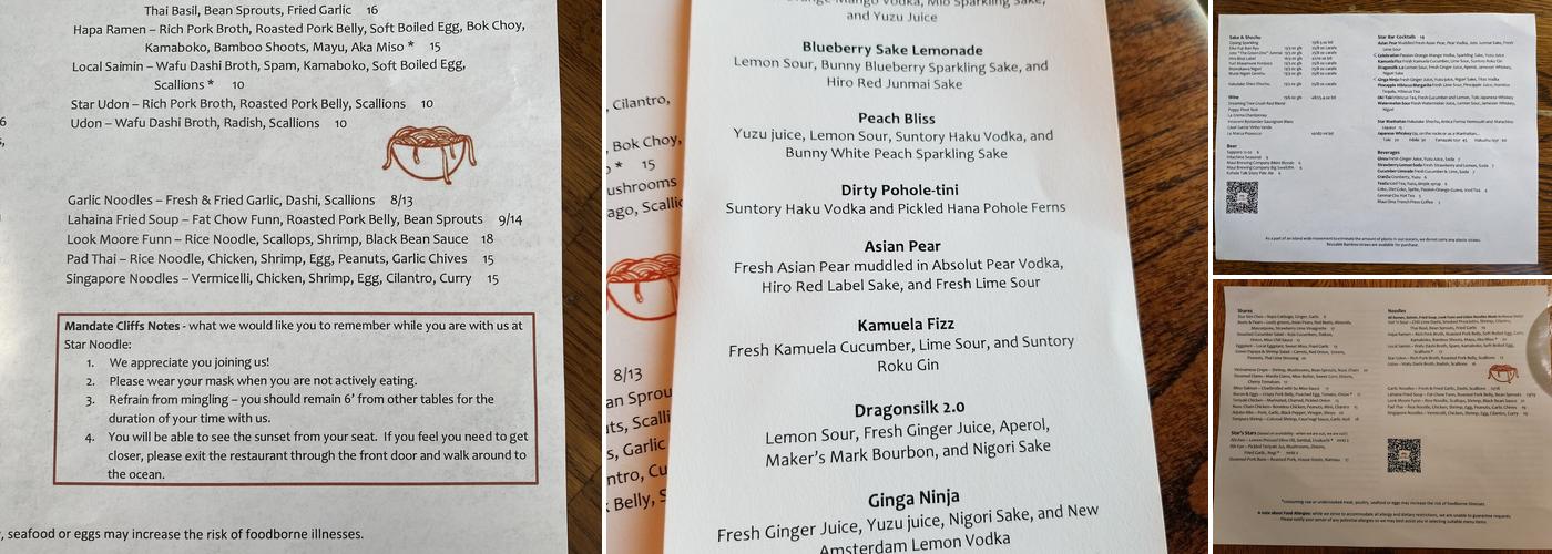 Star Noodle Menu