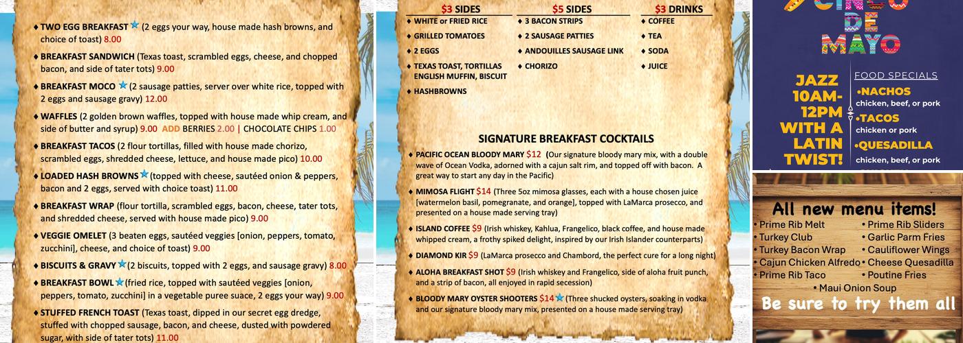 Diamonds bar and grill Menu