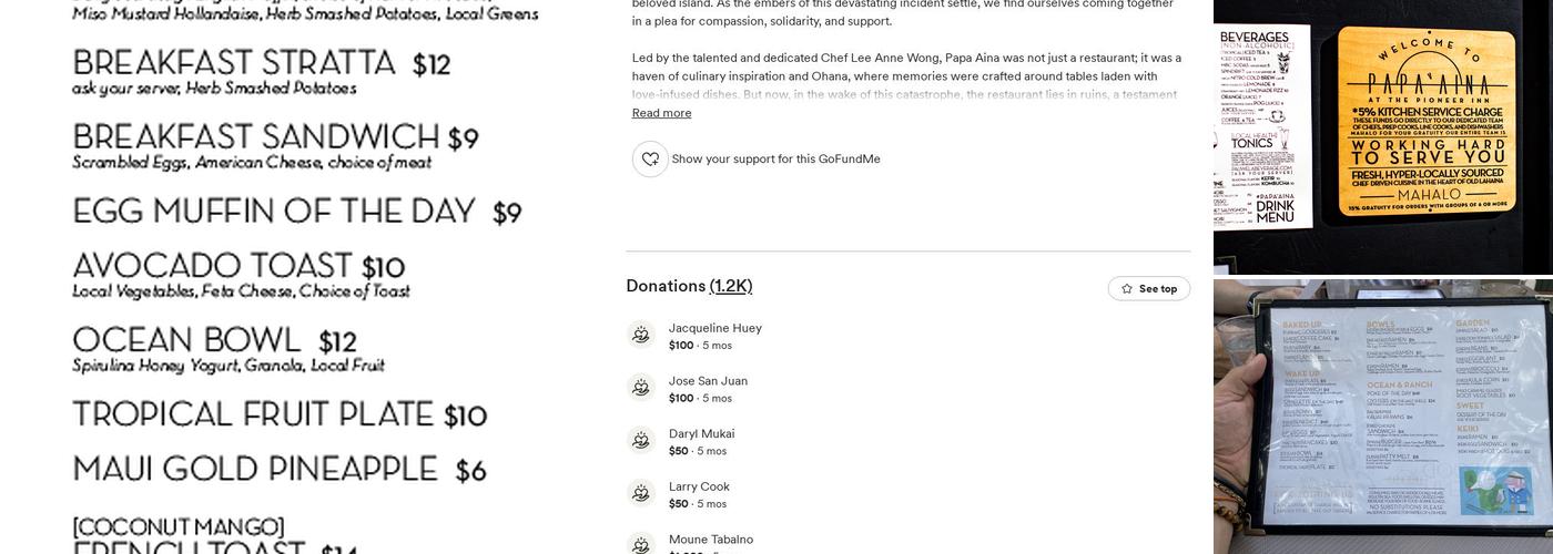 Papa'aina at the Pioneer Inn Menu