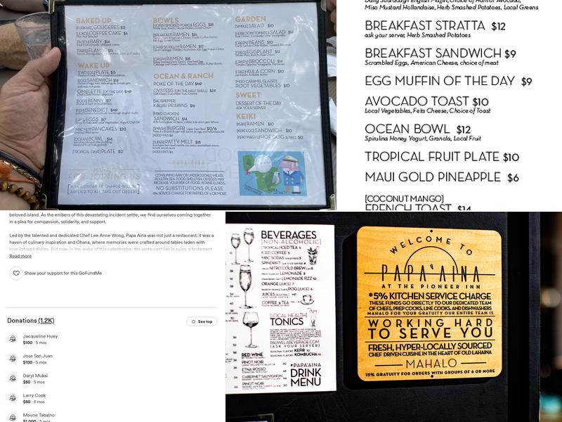 Papa'aina at the Pioneer Inn Menu