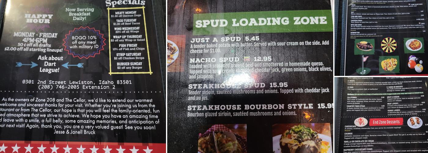 Zone 208 Menu