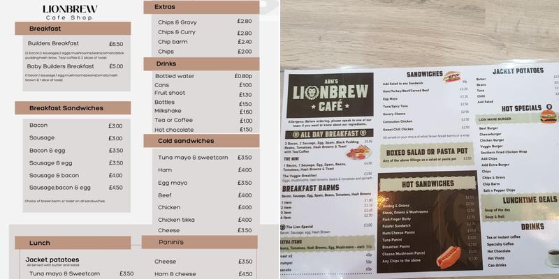 Abm lionbrew cafe Menu