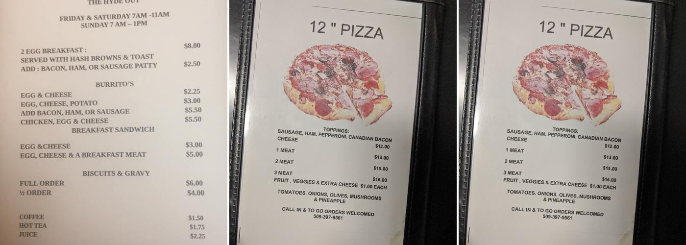 Hyde Out Bar & Grill Menu