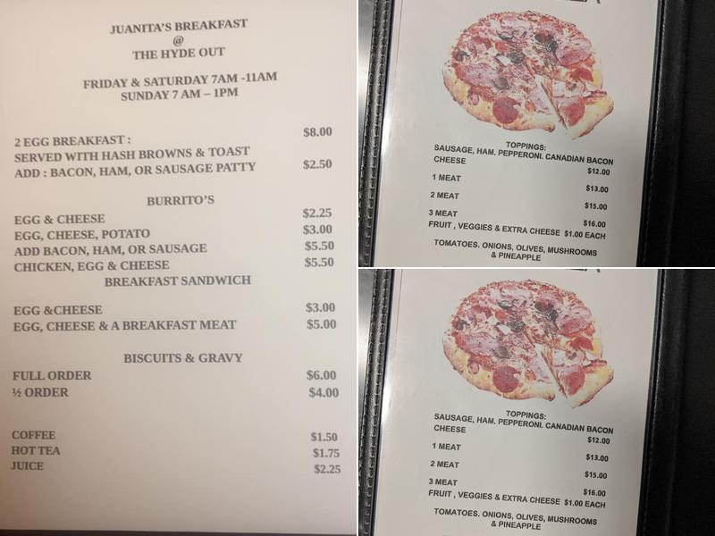 Hyde Out Bar & Grill Menu