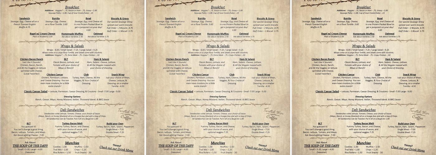 Twisted Wire Coffee Menu
