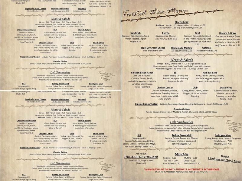 Twisted Wire Coffee Menu