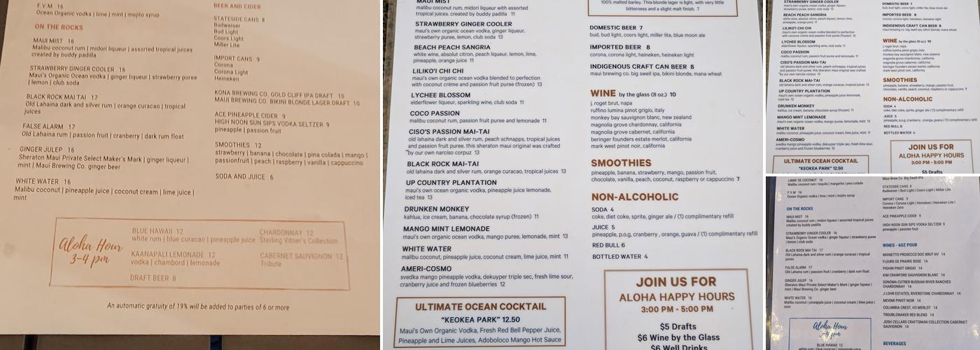 Cliff Dive Grill Menu