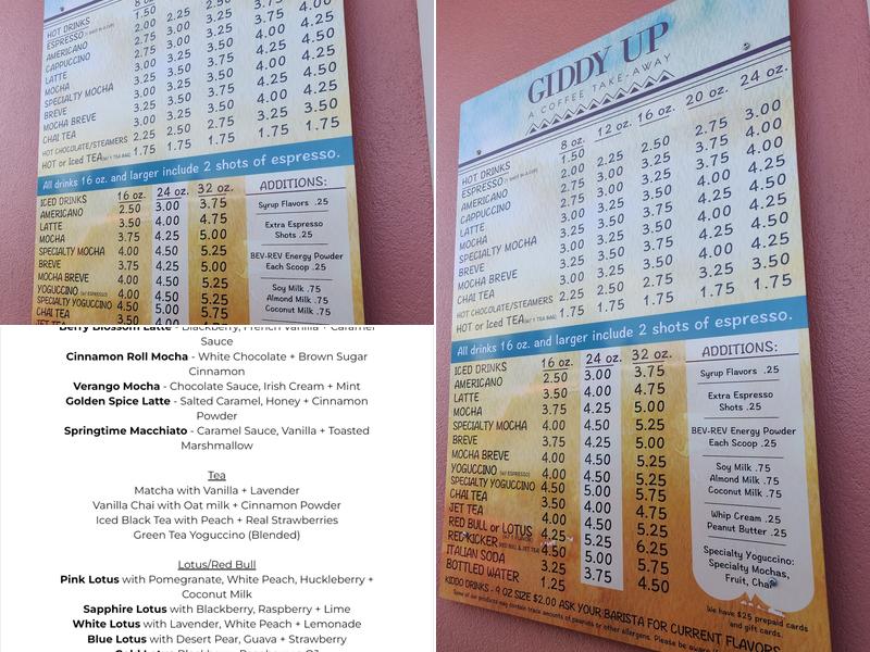 Giddy Up and Go Espresso Menu