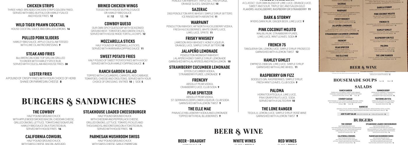 Hamley Steakhouse & Saloon Menu